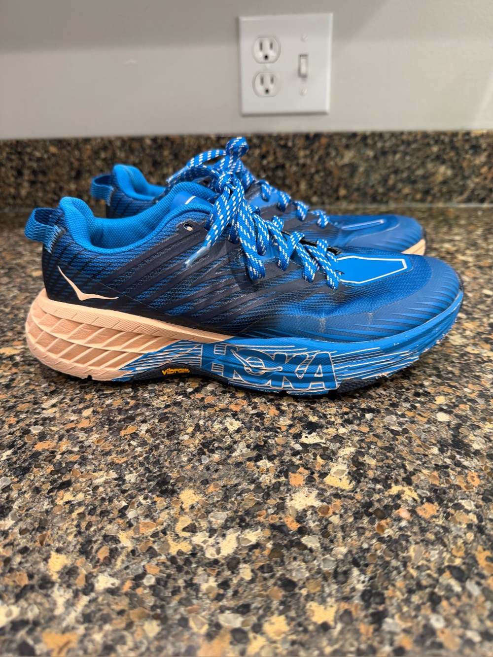 Hoka Blue and Peach Cushioned Running Shoes ladies 6.5
